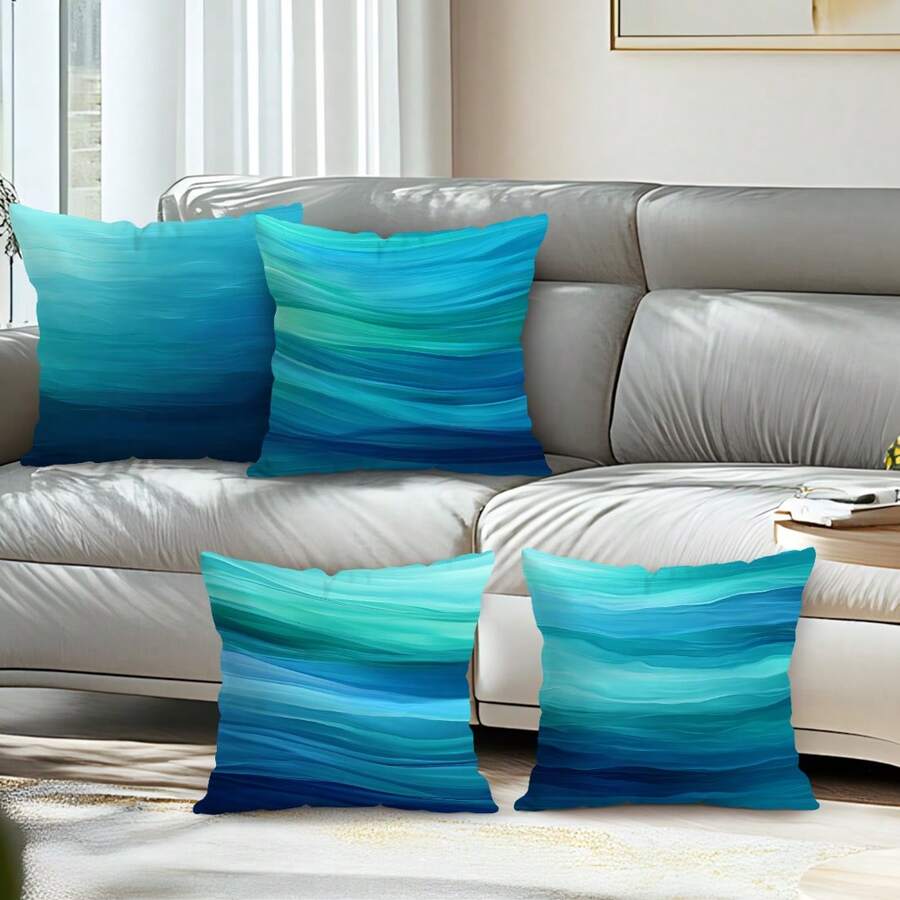 4 komada plave i zelene prugaste navlake za ukrasni jastuk, 45cm*45cm