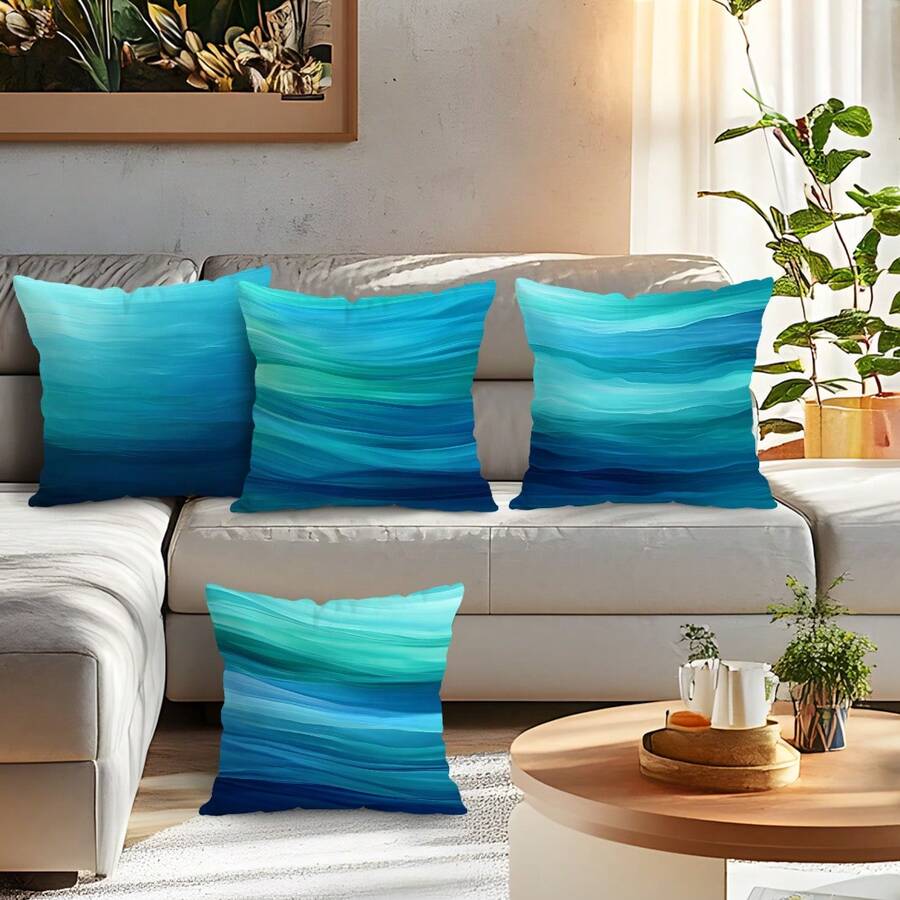 4 komada plave i zelene prugaste navlake za ukrasni jastuk, 45cm*45cm