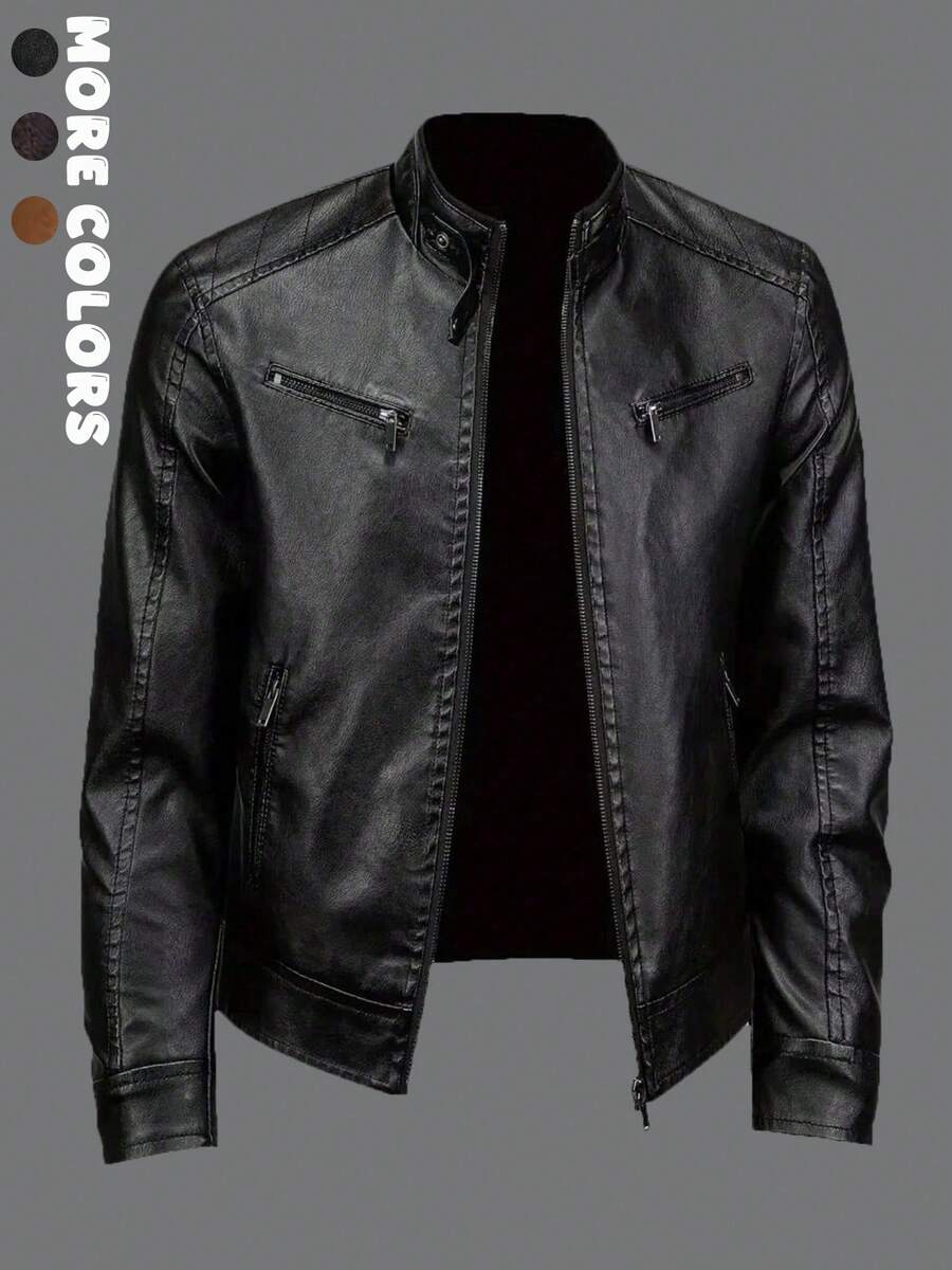 Muška kožna moto jakna jednobojna