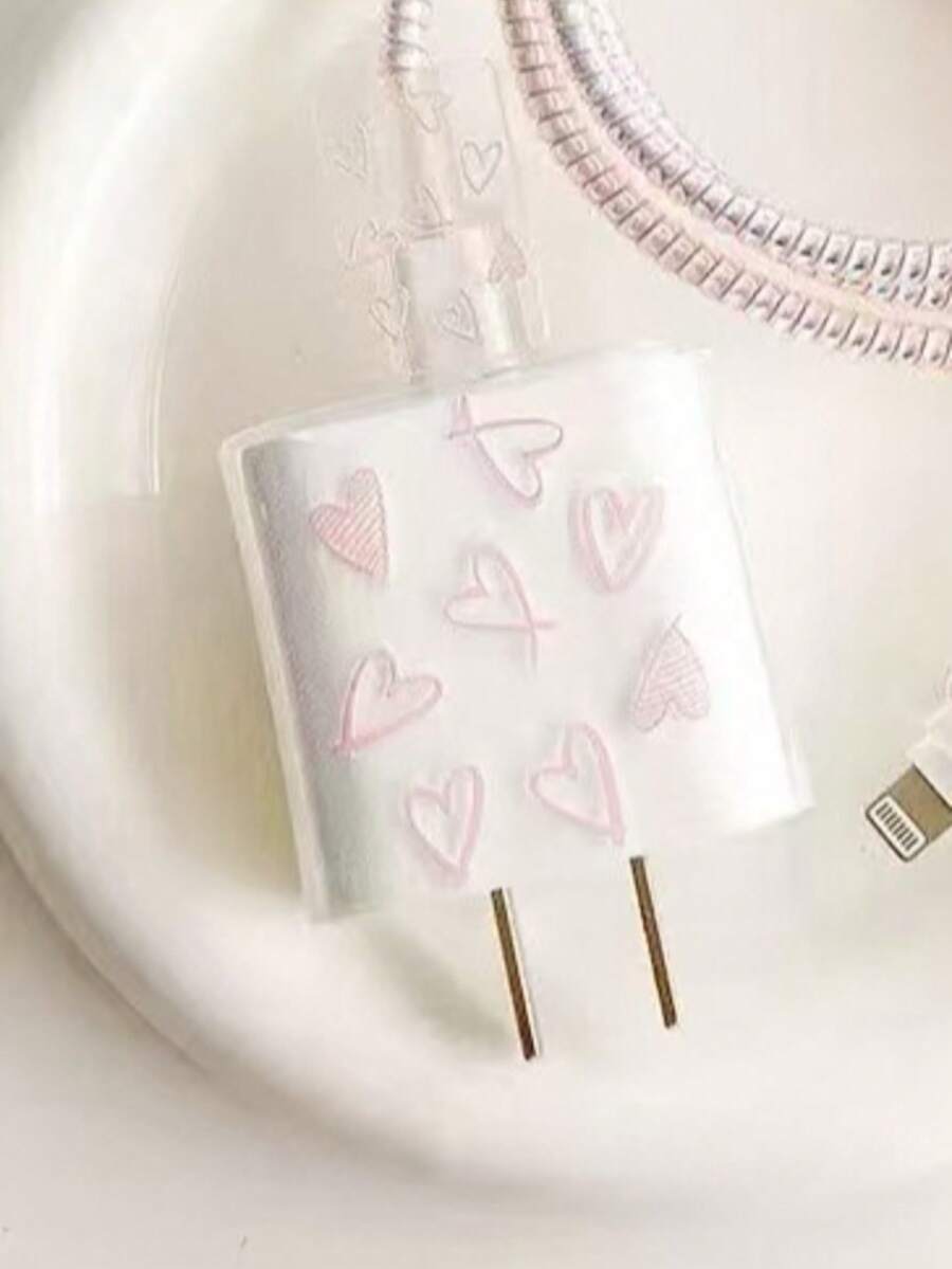 5 komada ružičastih TPU zaštitnih navlaka za kabl za punjenje u obliku srca/lepete/cveta/ljubičastog srca mačke, kompatibilno sa Apple 18/20W punjačima
