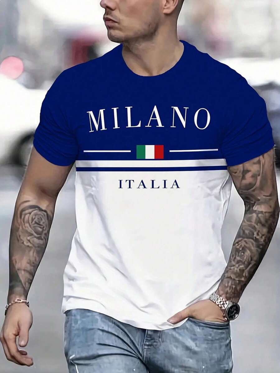 Muška 3D majica sa digit-kolorblok printom "MILANO ITALIA"