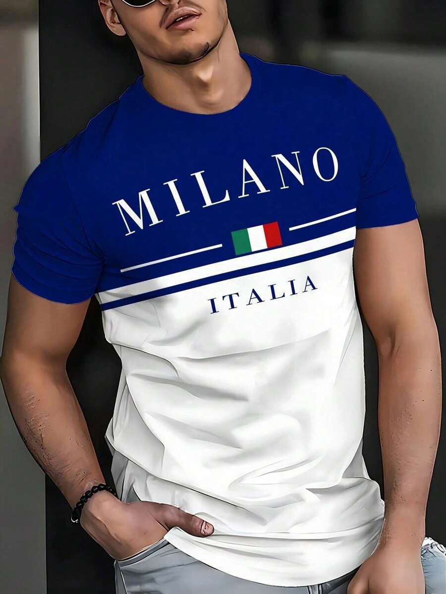 Muška 3D majica sa digit-kolorblok printom "MILANO ITALIA"