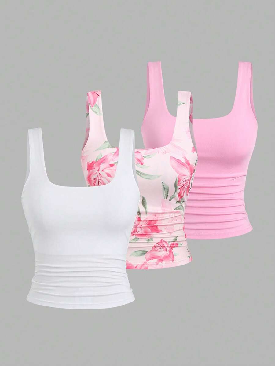 Sweetra Ženska Letnja Majica – Kvadratni Izrez, Nabran Slim Fit Casual Top