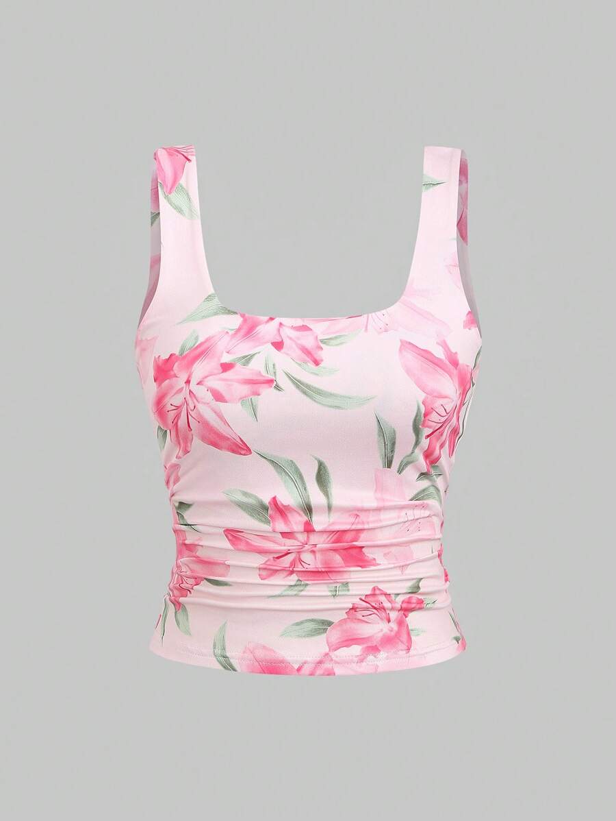 Sweetra Ženska Letnja Majica – Kvadratni Izrez, Nabran Slim Fit Casual Top