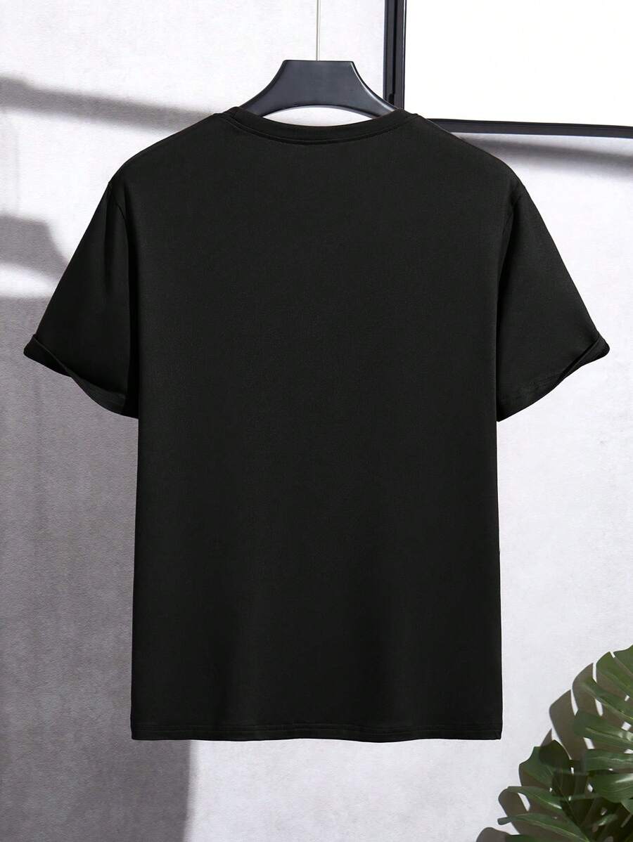 Muška ležerna slim fit majica kratkih rukava sa štampanim slovima i okruglim izrezom