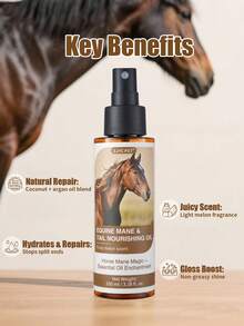 GJYC PET Horse Mane And Tail Nourishing Oil – Strengthens, Repairs Split Ends & Adds Shine – 5 Essential Oils Blend With Jojoba, Coconut, Olive, Grape Seed & Sweet Almond – Leave-In Conditioning Treatment, Fruity Melon Scent – 3.38 Fl Oz (100 Ml)