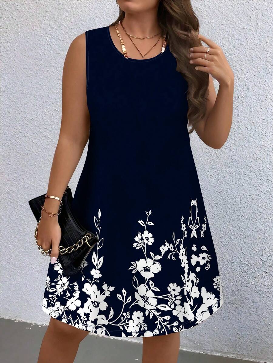Udobna ležerna haljina sa cvetnim printom, plus size