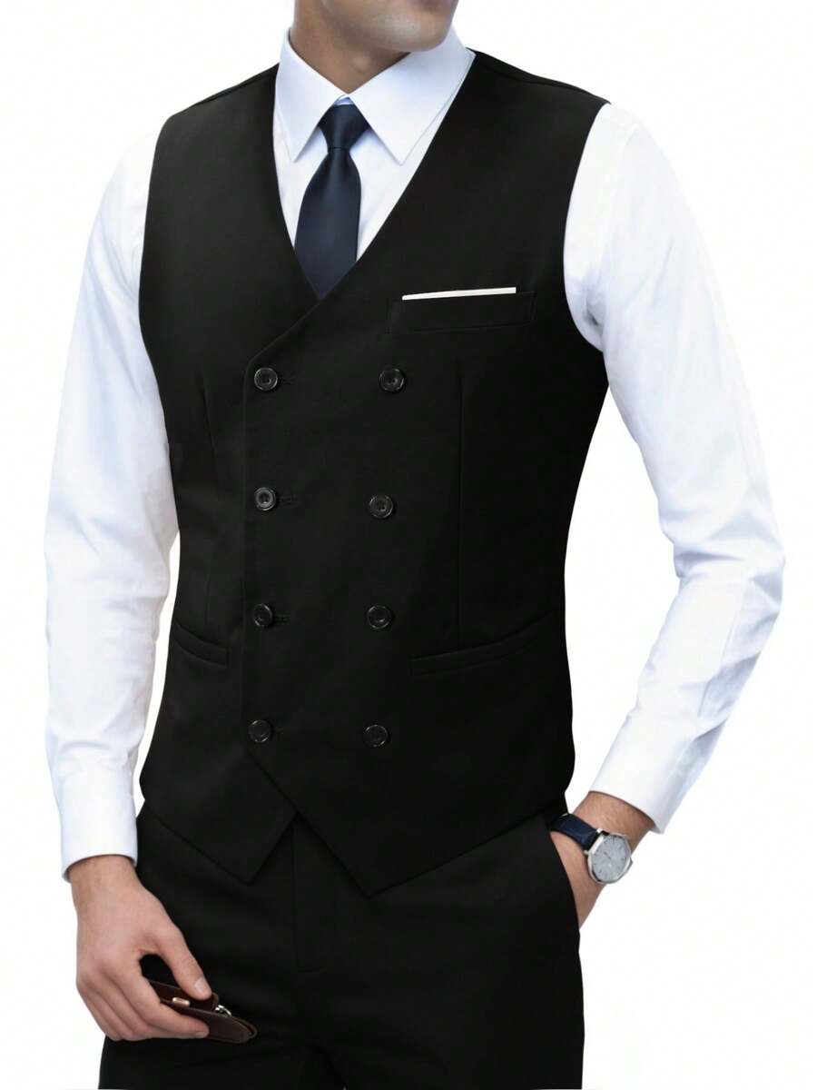 Muški poslovni komplet od 3 dela, uključuje sako, prsluk i pantalone, jednobojni, slim fit