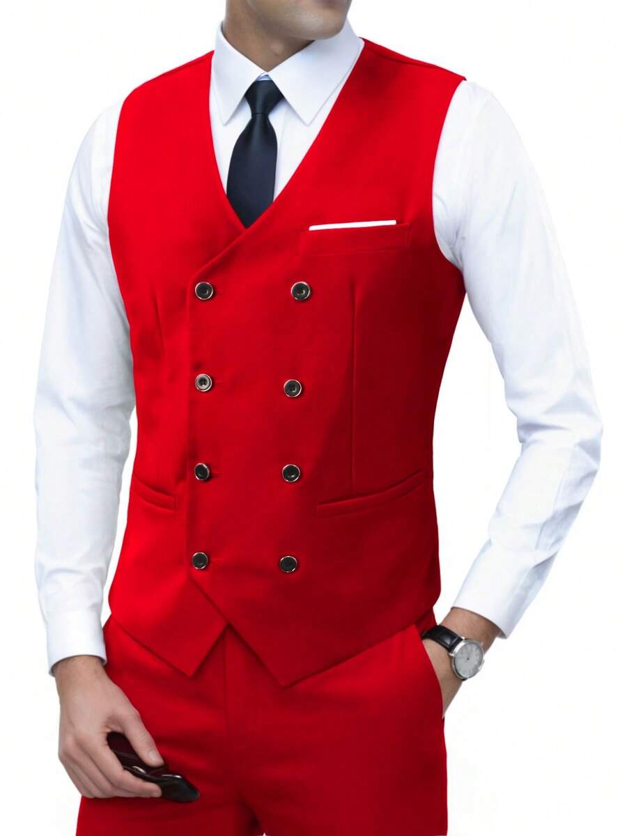 Muški poslovni komplet od 3 dela, uključuje sako, prsluk i pantalone, jednobojni, slim fit