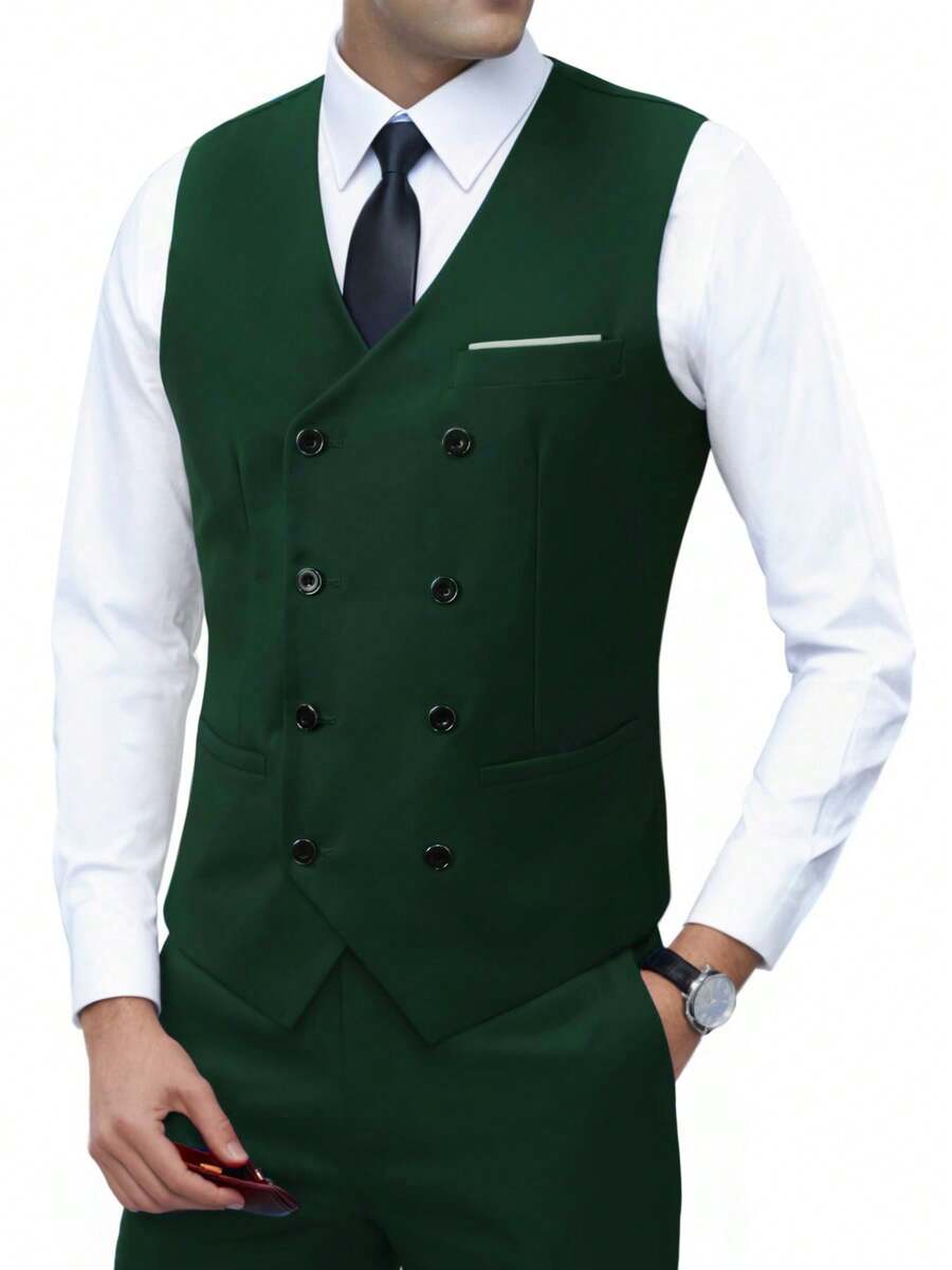 Muški poslovni komplet od 3 dela, uključuje sako, prsluk i pantalone, jednobojni, slim fit