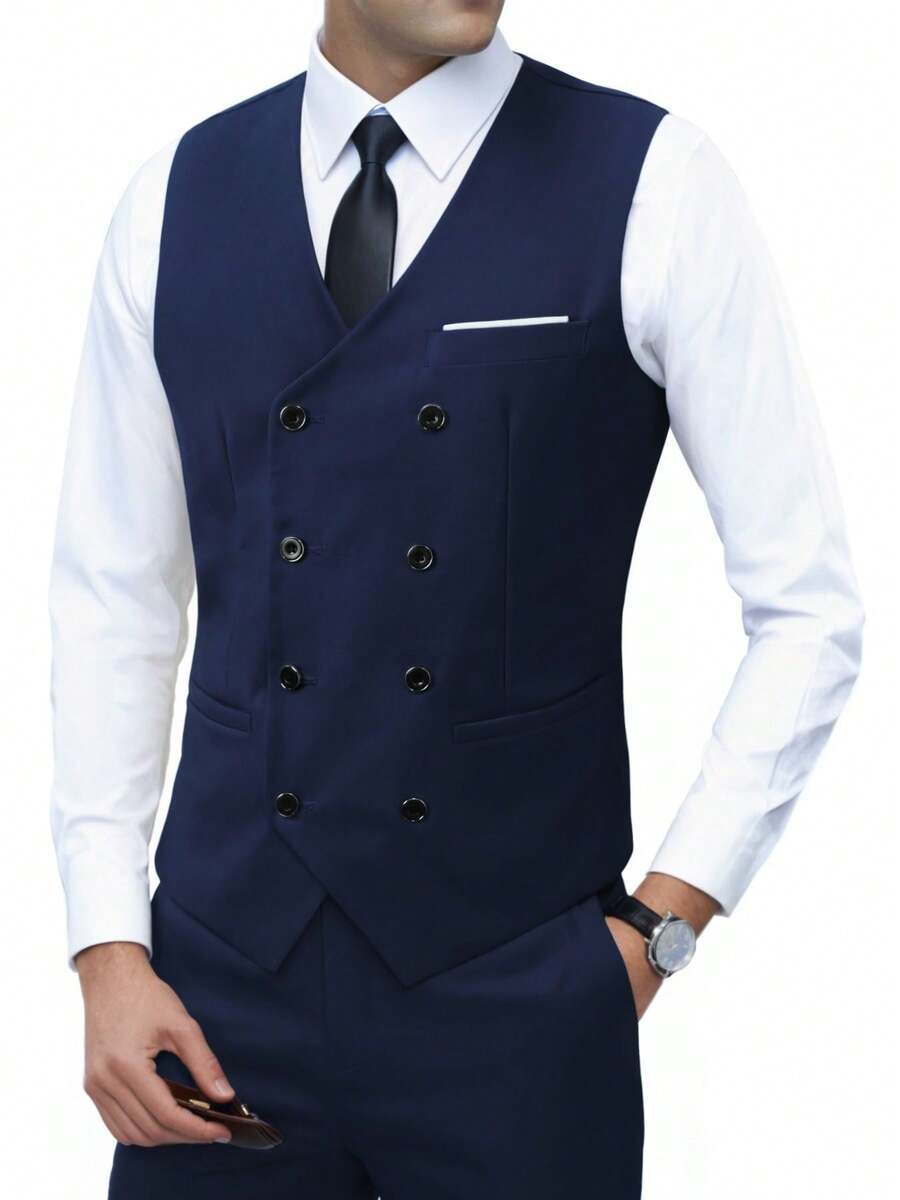Muški poslovni komplet od 3 dela, uključuje sako, prsluk i pantalone, jednobojni, slim fit