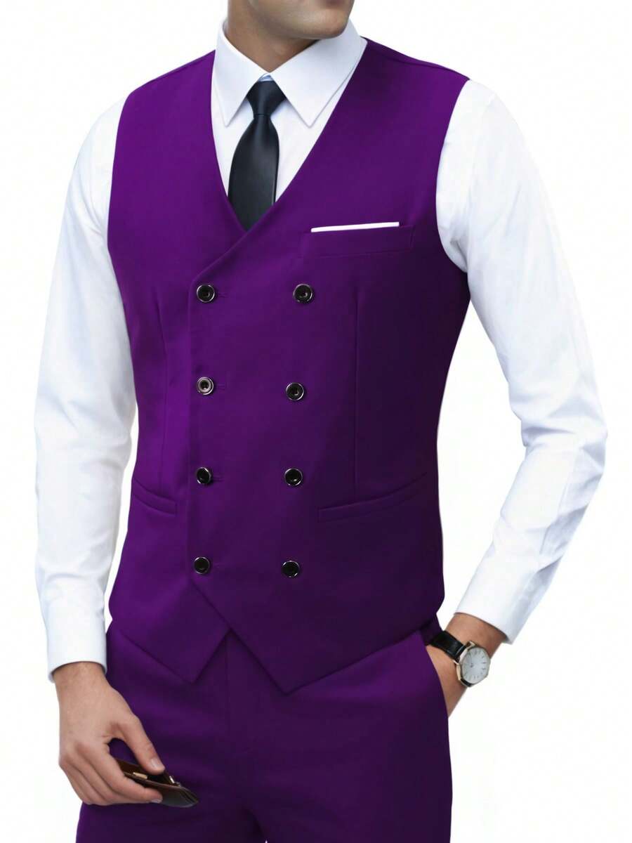 Muški poslovni komplet od 3 dela, uključuje sako, prsluk i pantalone, jednobojni, slim fit