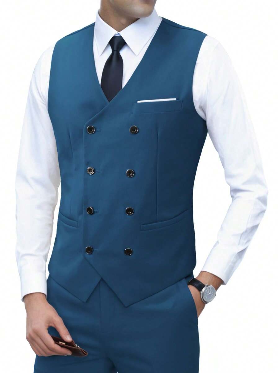 Muški poslovni komplet od 3 dela, uključuje sako, prsluk i pantalone, jednobojni, slim fit