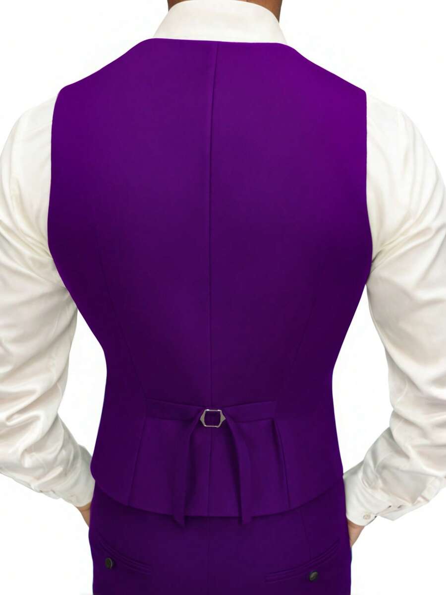 Muški poslovni komplet od 3 dela, uključuje sako, prsluk i pantalone, jednobojni, slim fit