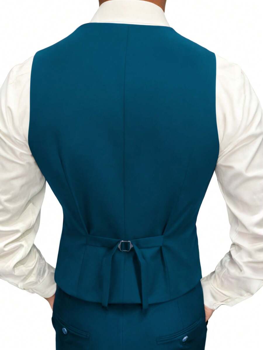 Muški poslovni komplet od 3 dela, uključuje sako, prsluk i pantalone, jednobojni, slim fit