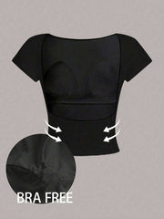 Ženska podstavljena seksi crop majica, slim fit