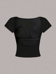 Ženska podstavljena seksi crop majica, slim fit