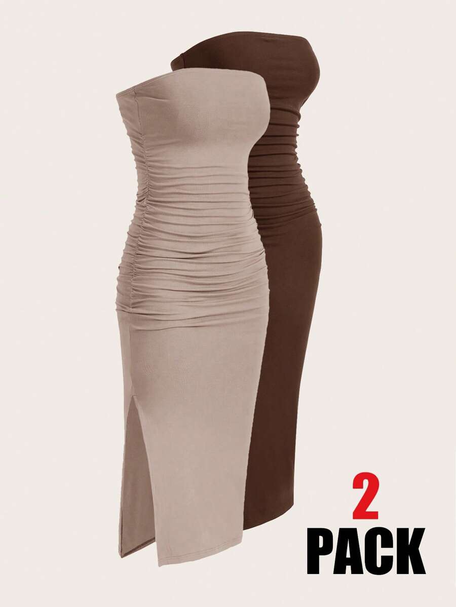 2 Dela Postava Casual Bodycon Midi Haljina