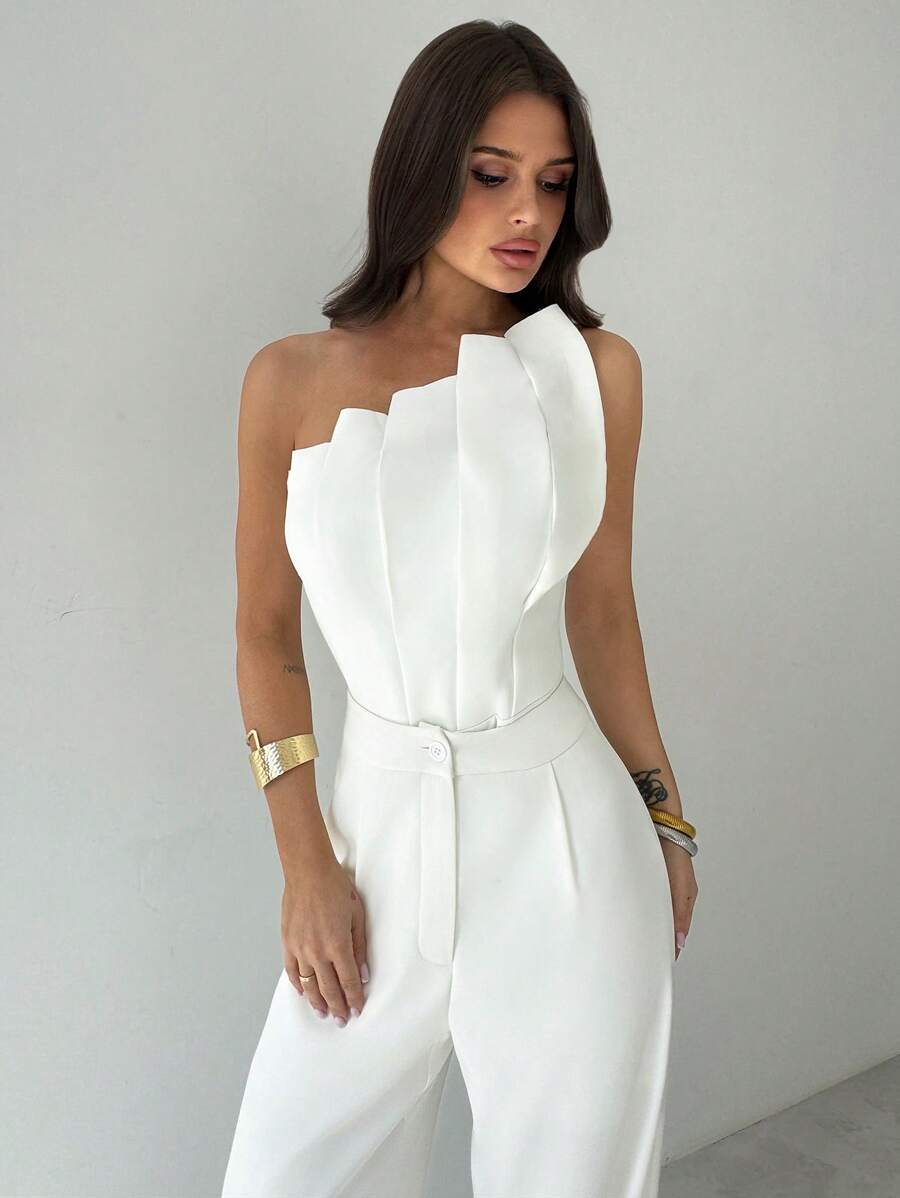 Elegantni letnji body za žene, minimalistički 3D asimetrični nabrani top bez rukava
