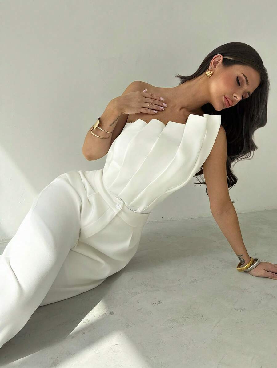 Elegantni letnji body za žene, minimalistički 3D asimetrični nabrani top bez rukava