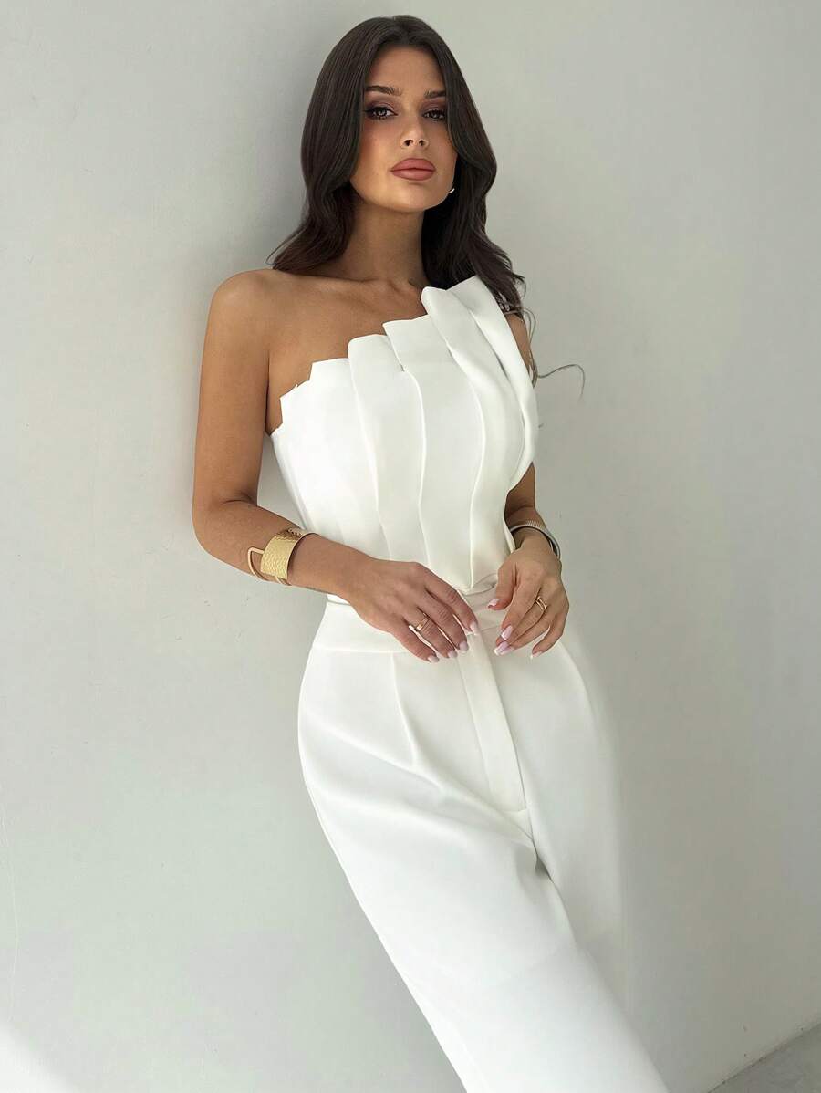 Elegantni letnji body za žene, minimalistički 3D asimetrični nabrani top bez rukava