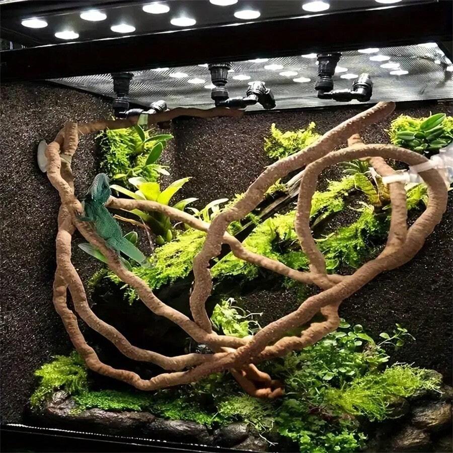 Reptile Jungle Climbing Set - Flexible Vines And Leaves With Suction Cups, For Habitat Decor - Durable Material For All Seasons - Ideal For Chameleons, Lizards, Geckos To Climb