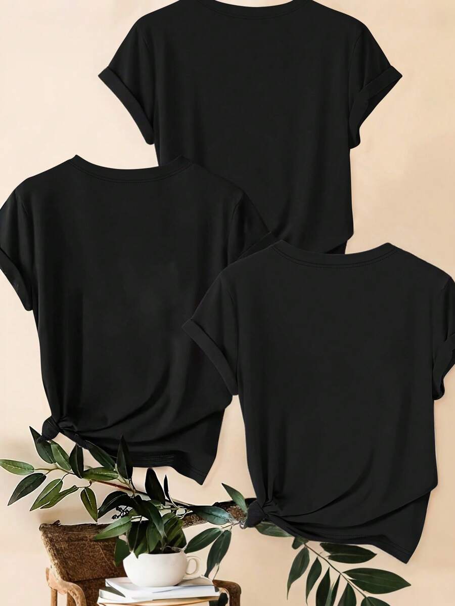 3 kom/set letnjih majica: ležerna majica plus size sa leopard printom, srcem i slogan grafikom