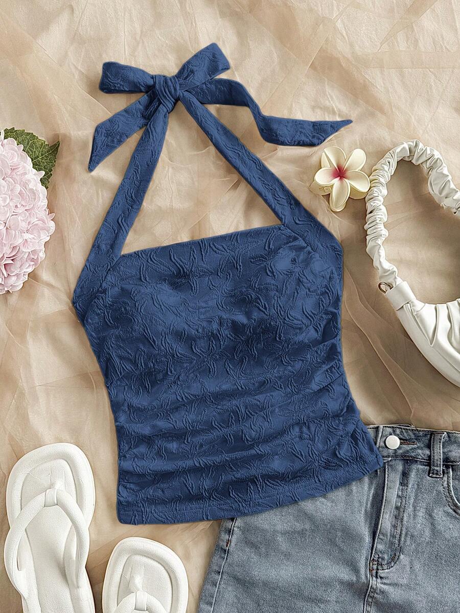 Soleia WYWH Women's Vacation Ocean Starfish Graphic Halter Neck Side Ruched Camisole