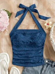 Soleia WYWH Women's Vacation Ocean Starfish Graphic Halter Neck Side Ruched Camisole