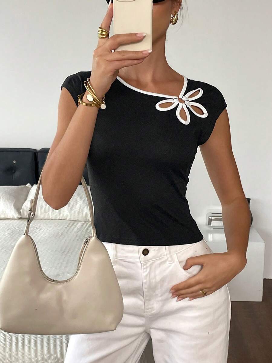 Siren Gaze Women Summer Fashion Short Sleeve T-Shirt Black Casual
