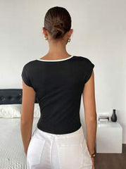 Siren Gaze Women Summer Fashion Short Sleeve T-Shirt Black Casual
