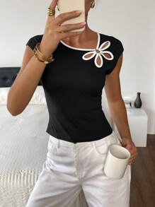 Siren Gaze Women Summer Fashion Short Sleeve T-Shirt Black Casual