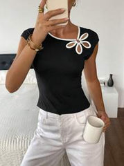 Siren Gaze Women Summer Fashion Short Sleeve T-Shirt Black Casual