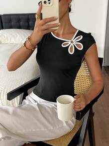 Siren Gaze Women Summer Fashion Short Sleeve T-Shirt Black Casual