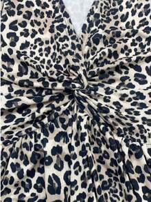 Solstice Apparel Classic Leopard Print Twist Front V-Neck Sleeveless Cinched Waist A-Line Dress
