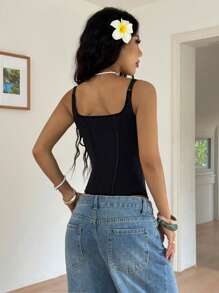 SHEIN EZwear 1pc Women's Solid Color Camisole Camisole With 9 Boned Back