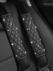 2pcs Car Diamond Shoulder Protector Pads, Leather Car Anti-Pinch Protection Covers