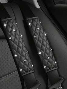 2pcs Car Diamond Shoulder Protector Pads, Leather Car Anti-Pinch Protection Covers