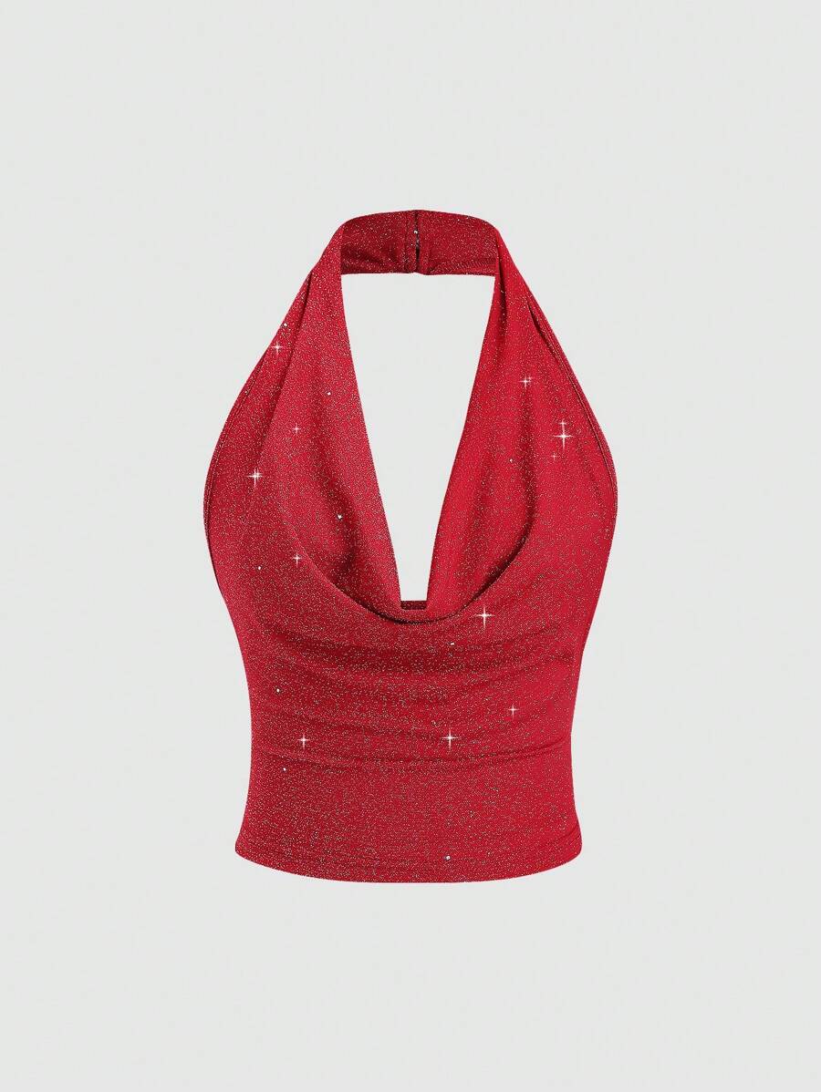 Sparkling  Halter set Top i Široke Pantalone
