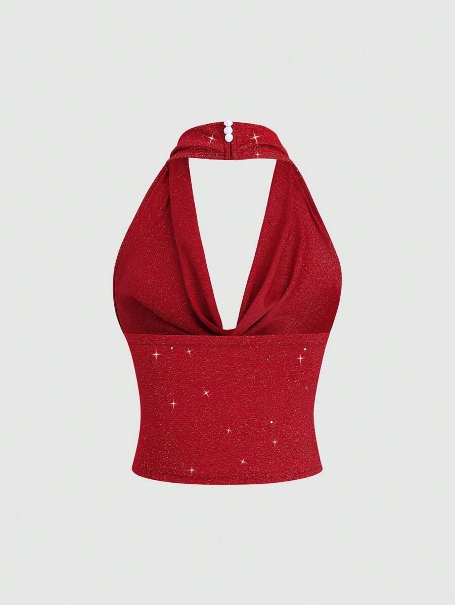 Sparkling  Halter set Top i Široke Pantalone