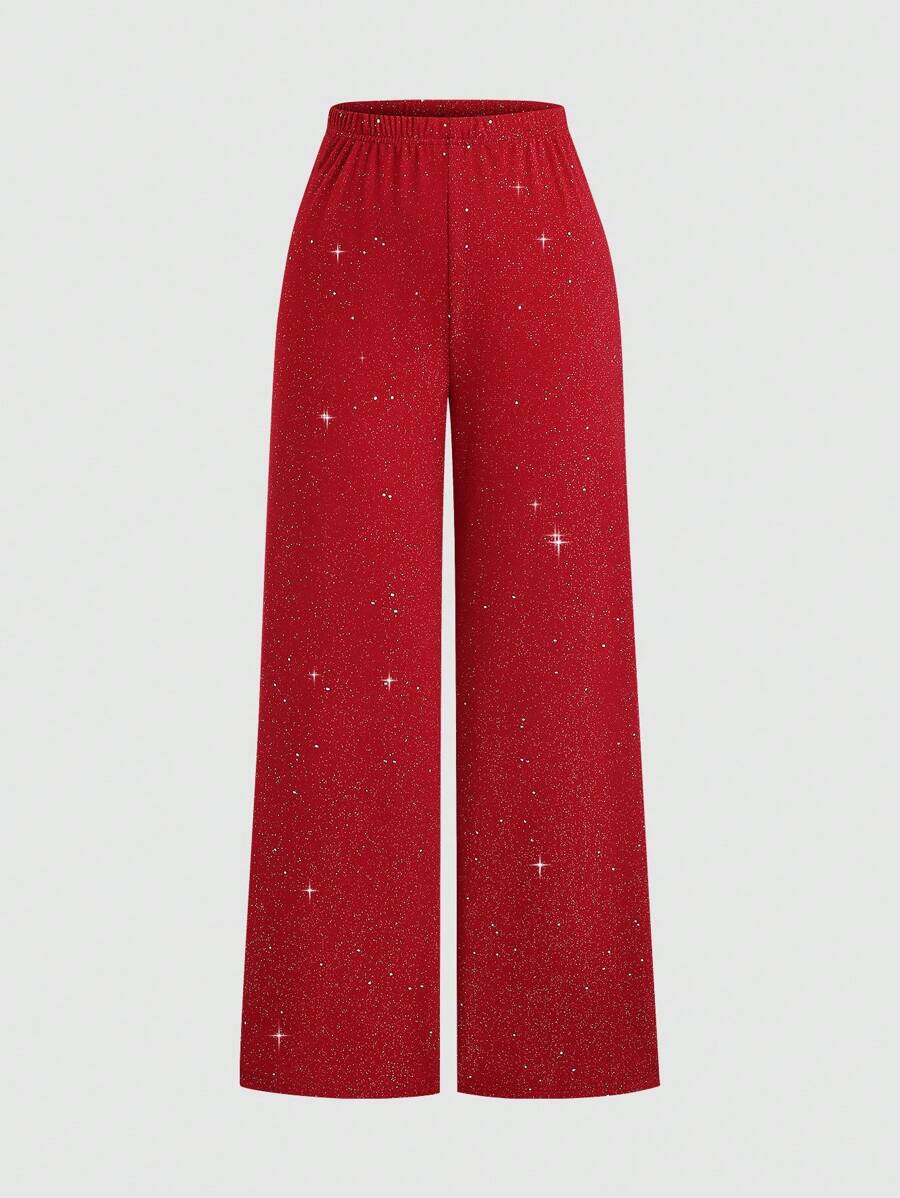 Sparkling  Halter set Top i Široke Pantalone