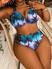 Seksi dvodeli bikini set sa printom i tankim kaišićima, plus size