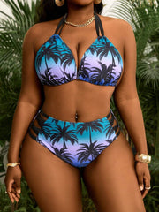 Seksi dvodeli bikini set sa printom i tankim kaišićima, plus size