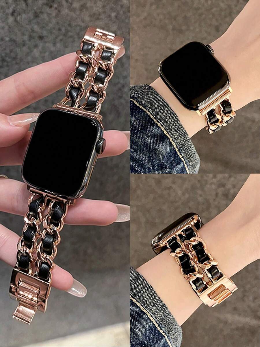 Ženska narukvica za sat od nerđajućeg čelika i kože, kompatibilna sa Apple Watch 42mm, 38mm, 40mm, 41mm, 44mm, 45mm, 46mm, 49mm