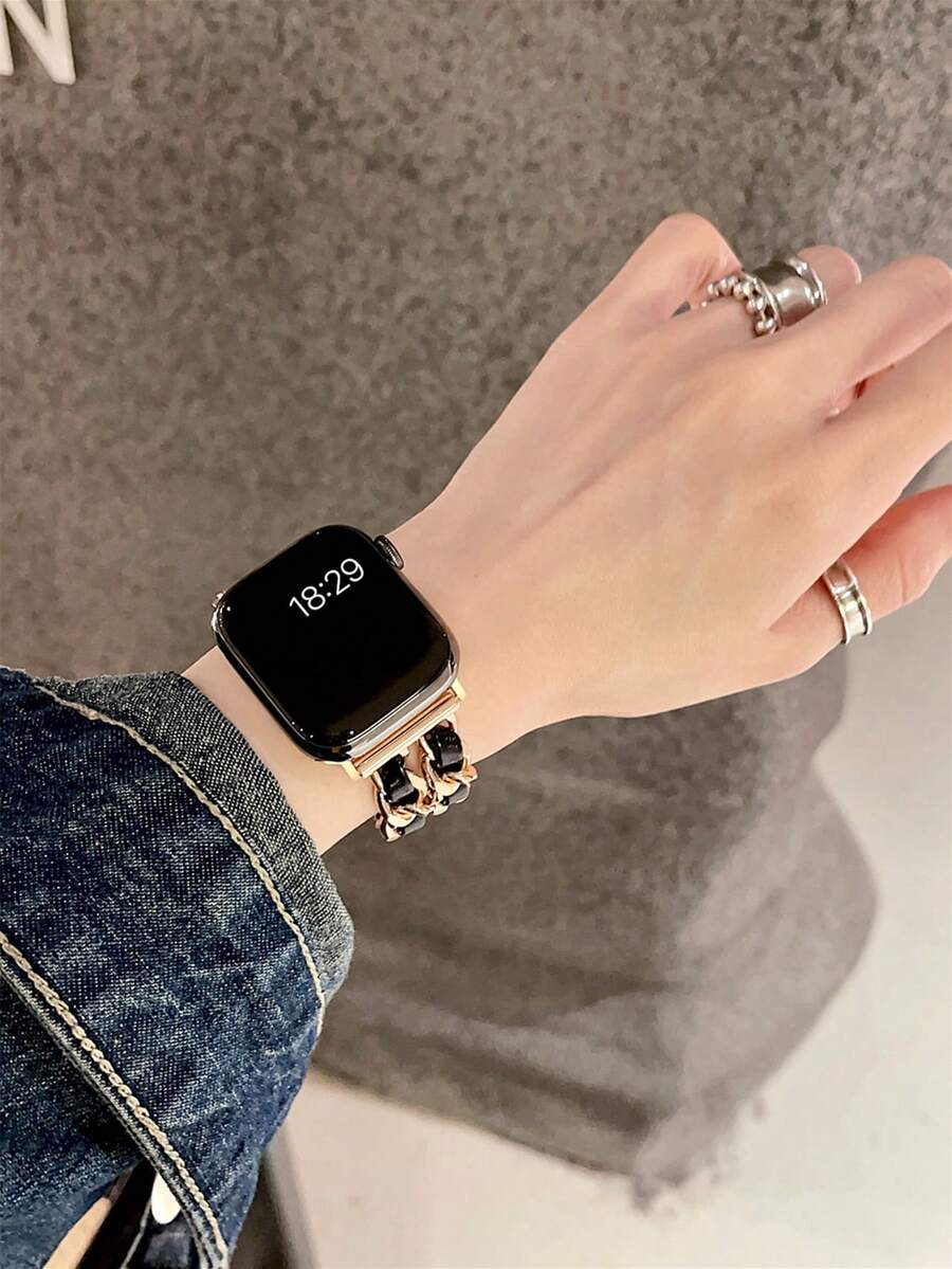 Ženska narukvica za sat od nerđajućeg čelika i kože, kompatibilna sa Apple Watch 42mm, 38mm, 40mm, 41mm, 44mm, 45mm, 46mm, 49mm
