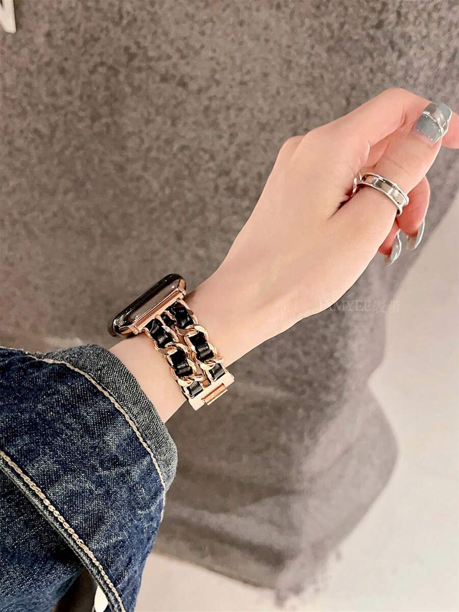 Ženska narukvica za sat od nerđajućeg čelika i kože, kompatibilna sa Apple Watch 42mm, 38mm, 40mm, 41mm, 44mm, 45mm, 46mm, 49mm