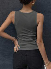 DAZY Women's Solid Color Crew Neck Sleeveless Ribbed Hollow Out Casual Tank Top Y2k