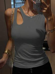DAZY Women's Solid Color Crew Neck Sleeveless Ribbed Hollow Out Casual Tank Top Y2k