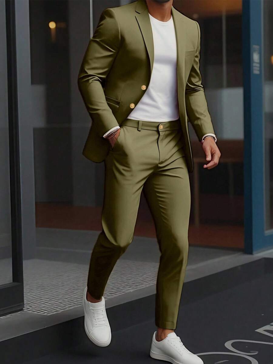 Muški set od sakoa i pantalona, slim fit, klasičan luksuzni stil, formalni, Old Money