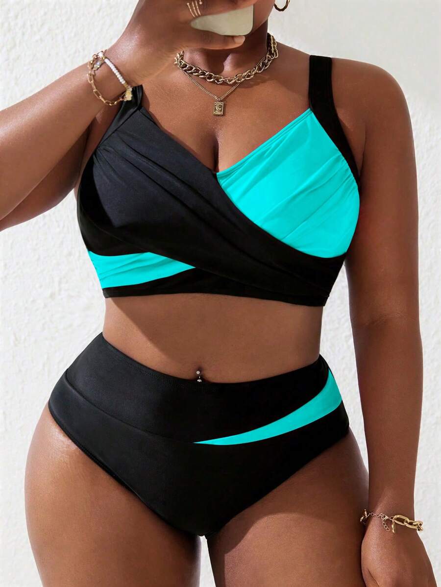 Ženski tankini set za plivanje plus size, 2 dela